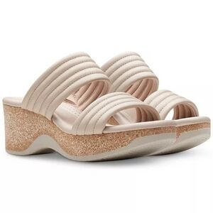 Clarks | Chelseah Path Leather Platform Cork Wedge Slip On Sandals 5.5 Nude